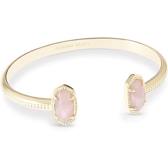 Women’s Gold-plated Brass Cuff Bracelet with Rose Quartz Adjustable Giftable